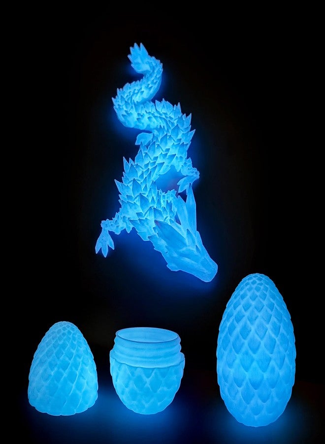 Flavery 3D Printed Dragon Egg - Glow Blue - 12in Large Fidget Toy, Flexible Articulated Crystal Dragon Inside,Figurine Decor, Executive Desk Toy, Dinosaur Toys for Kids 8-12 Gift - Image 1